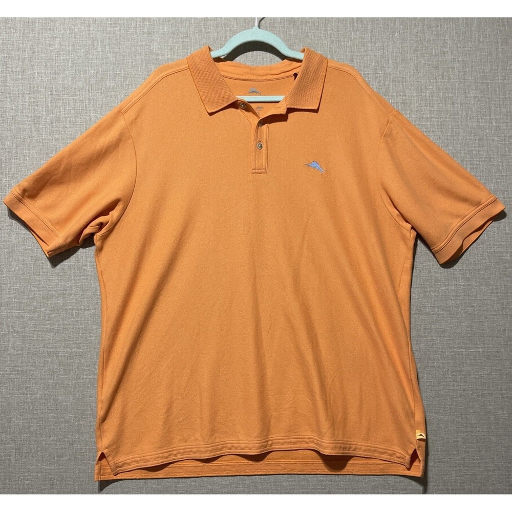 Tommy Bahama‎ Polo Shirt Mens 2XL Orange Supima Cotton Poly Golf Coastal